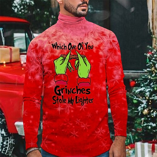 

Men's T shirt Tee Graphic Letter Turtleneck Red 3D Print Outdoor Christmas Long Sleeve Print Clothing Apparel Basic Streetwear Designer Comfortable