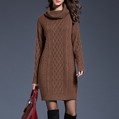 

Women's Sweater Dress Shift Dress Knit Dress Mini Dress Wine Army Green Dark Blue Long Sleeve Pure Color Knit Winter Fall Autumn Turtleneck Mature Date Vacation Loose Fit 2022 M L XL 2XL 3XL 4XL