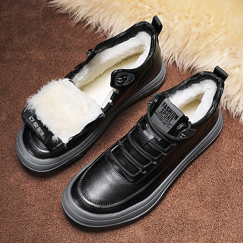 

Men's Sneakers Sporty Look Classic Sneakers Fleece lined Sporty Outdoor Daily Walking Shoes PU Warm Black Spring Summer