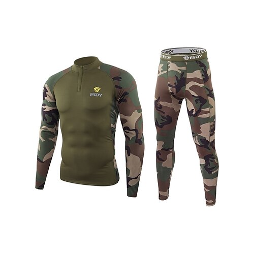 

Men's Activewear Set Base Layer Patchwork 2 Piece Athletic Winter Long Sleeve High Neck Spandex Thermal Warm Breathable Quick Dry Fitness Running Jogging Sportswear Activewear Color Block Black Army