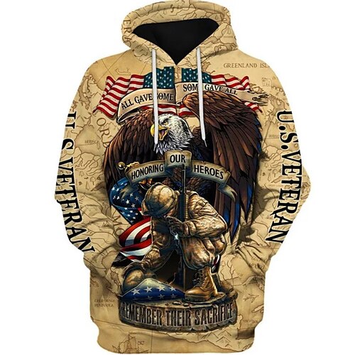 

Men's Pullover Hoodie Sweatshirt Khaki Hooded Graphic Prints Eagle National Flag Print Daily Sports 3D Print Basic Streetwear Designer Spring & Fall Clothing Apparel Hoodies Sweatshirts