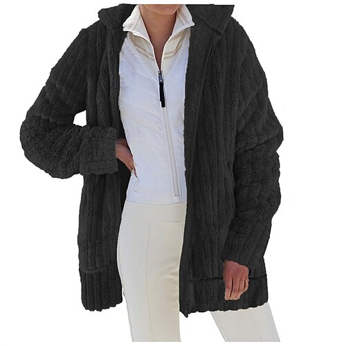 

Women's Teddy Coat Warm Breathable Outdoor Daily Wear Going out Weekend Zipper Pocket Zipper Turndown Active Casual Comfortable Street Style Solid Color Regular Fit Outerwear Long Sleeve Winter Fall