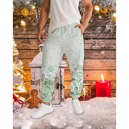 

Men's Christmas Pants Sweatpants Joggers Trousers Drawstring Elastic Waist 3D Print Graphic Prints Comfort Sports Outdoor Casual Daily Streetwear Designer Green Purple Micro-elastic