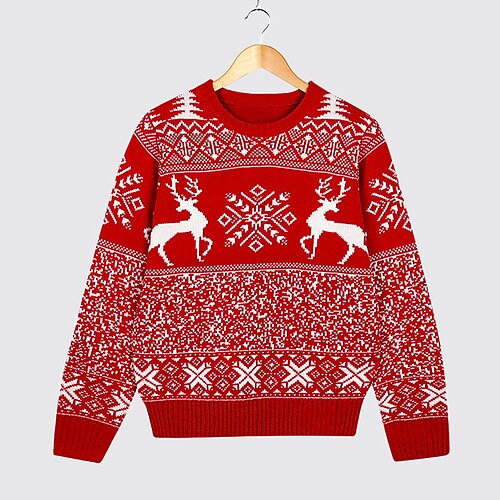 

Women's Ugly Christmas Sweater Pullover Sweater Jumper Ribbed Knit Knitted Print Animal Crew Neck Stylish Casual Outdoor Christmas Winter Fall Red S M L