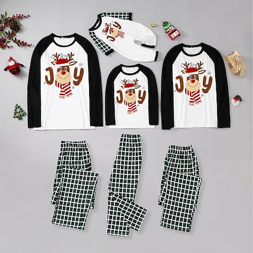 

Christmas Pajamas Family Plaid Letter Elk Home Green Long Sleeve Basic Matching Outfits