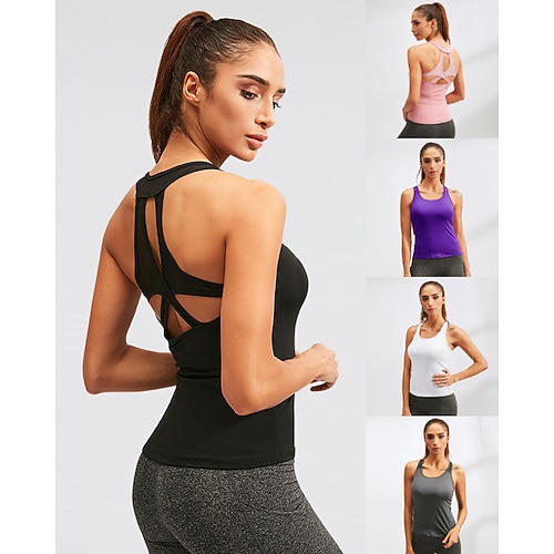 

Women's Crew Neck Tank Top Open Back Cut Out Solid Color Black Purple Spandex Yoga Fitness Gym Workout Tank Top Sport Activewear Breathable Quick Dry Comfortable Stretchy Slim