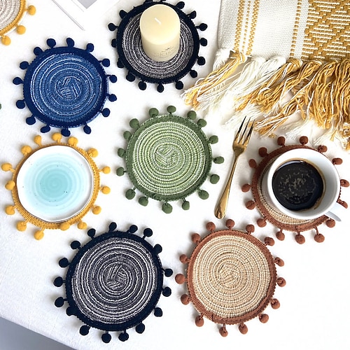 

Cotton Yarn Coaster Home Decoration Vase Pad Ins Wind Semi-hand-woven Placemat Hotel Restaurant Round Insulation Pad