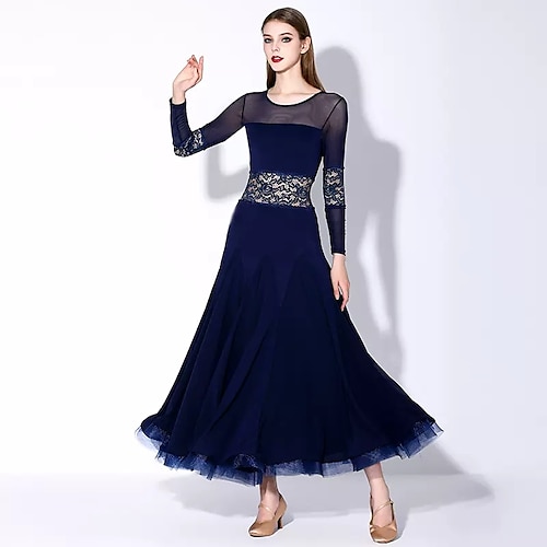 

Ballroom Dance Dress Lace Women's Performance Training Long Sleeve Polyester Chinlon Mesh