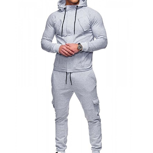 

Homme Ensemble Survetement Survêtement Sweat à capuche zippé Veste Capuche Ensemble de jogging Noir Gris Clair Gris foncé Capuche Plein Poche Cordon 2 Pièces Sport Loisir Des sports Vêtement de rue