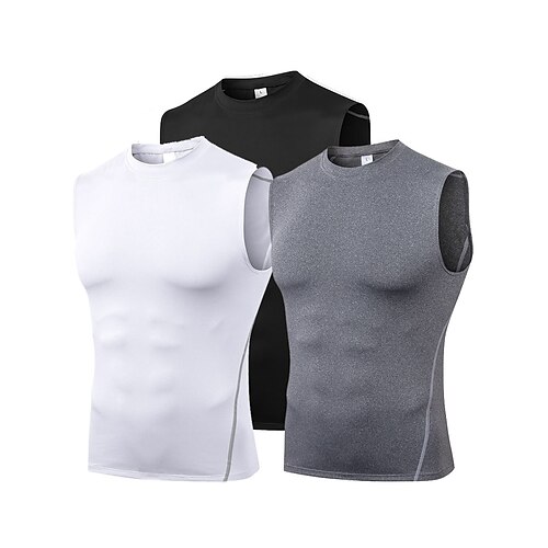 

Men's Workout Tank Top Running Tank Top 3 Pack Sleeveless Compression Clothing Athletic Athleisure Breathable Quick Dry Soft Running Active Training Walking Sportswear Activewear Solid Colored Black