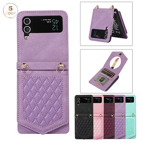 

telefono Custodia Per Samsung Galaxy Per retro Z Flip 4 Z Flip 3 Portatile A specchio Con chiusura magnetica Tinta unita TPU pelle sintetica