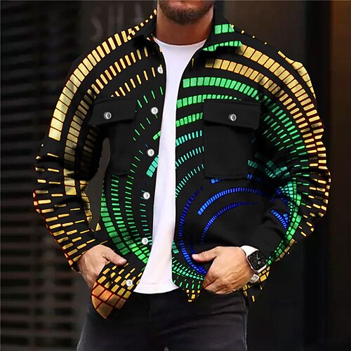 

Men's Coat Warm Sports & Outdoor Single Breasted Optical Illusion Abstract Graphic Prints 3D Printed Graphic Turndown Sports Jacket Outerwear Long Sleeve Pocket Fall & Winter