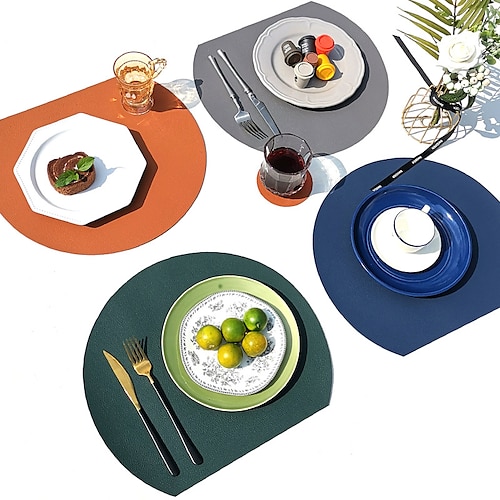 

Faux Leather Heat Resistant Placemat & Coaster Set for Dining Table Double Side, Waterproof Wipeable Washable PU Table Mats, Easy to Clean Anti-Slip Place Mats