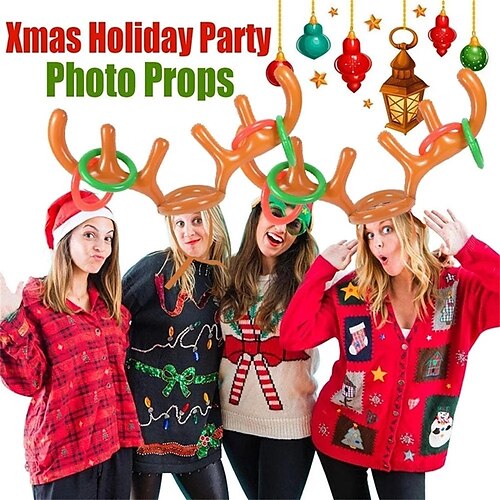 

Christmas Game Inflatable Santa Funny Reindeer Antler Hat Ring Toss Christmas kids Gift New Year Christmas Outdoor Inflated toys