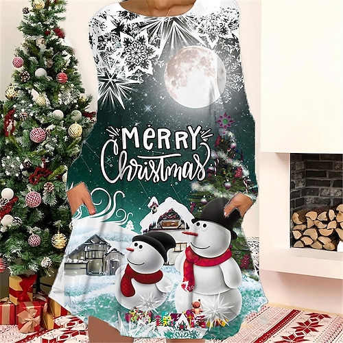 

Women's Christmas Casual Dress T Shirt Dress Tee Dress Shift Dress Mini Dress Blue Pink Wine Long Sleeve Letter Pocket Winter Fall Autumn Crew Neck Fashion Christmas Daily 2022 S M L XL XXL 3XL