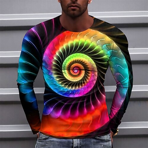 

Men's T shirt Tee Graphic Prints Technology Crew Neck Green Pink Yellow Red 3D Print Outdoor Street Long Sleeve Print Clothing Apparel Basic Sports Casual