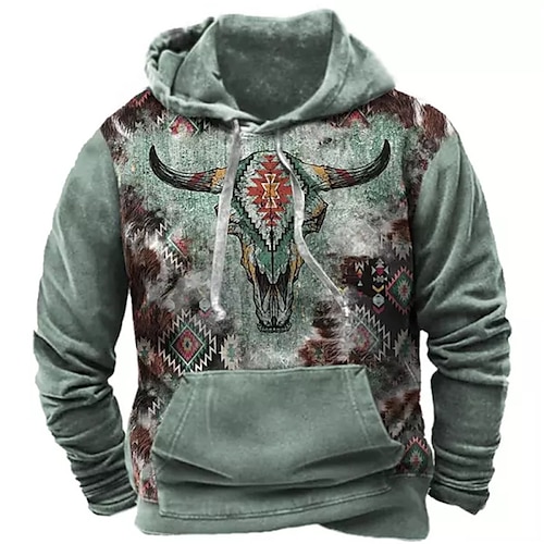 

Men's Pullover Hoodie Sweatshirt Light Green Hooded Animal Bohemian Style Graphic Prints Print Daily Sports 3D Print Basic Streetwear Designer Spring Fall Clothing Apparel Hoodies Sweatshirts