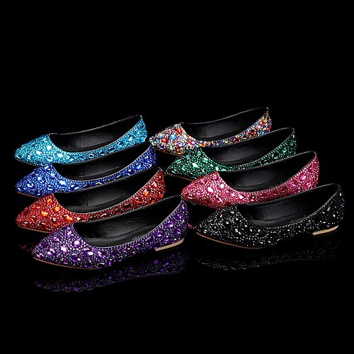 

Women's Wedding Shoes Wedding Party Dress Shoes Bridal Shoes Rhinestone Crystal Sparkling Glitter Flat Heel Pointed Toe Sexy Minimalism Sweet PU Loafer Polka Dot Solid Colored Silver Light Purple