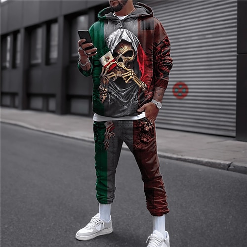 

Men's Tracksuit Hoodies Set Brown Hooded Graphic Skull 2 Piece Print Sports Outdoor Casual Sports 3D Print Basic Streetwear Designer Fall Spring Clothing Apparel Hoodies Sweatshirts