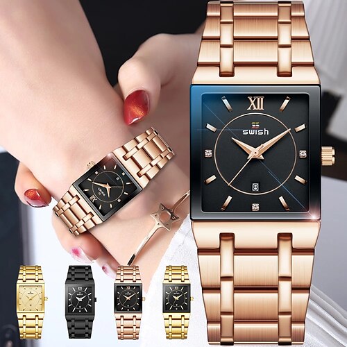 

SWISH Top Brand Luxury Gold Ladies Dress Simple Women Watches Fashion Square Quartz Watch Womens Business Waterproof Wrist Watch