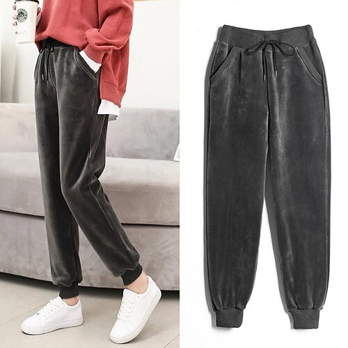 

Women's Fleece Pants Sweatpants Fleece lined Black Grey Sweatpants Athleisure Pocket Ankle-Length Outdoor Solid Colored S M L XL 2XL