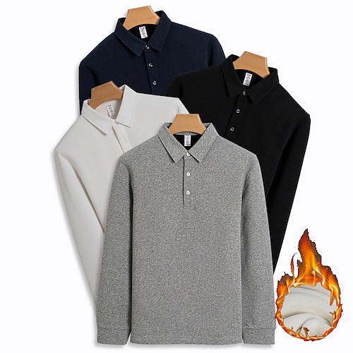

Men's Golf Shirt Solid Color Turndown Black Navy Blue Gray White Work Casual Long Sleeve Button-Down Clothing Apparel Cotton Fashion Streetwear Classic Gentleman