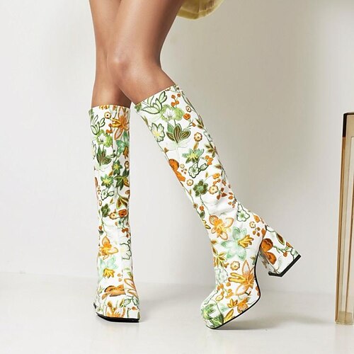 

40-43 european and american foreign trade autumn and winter flower color matching thick high-heeled thick-soled ladies sleeve high boots w231