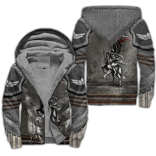 

Men's Full Zip Hoodie Jacket Gray Hooded Knights Templar Graphic Prints Zipper Print Sports Outdoor Daily Sports 3D Print Fleece Streetwear Designer Casual Winter Clothing Apparel Hoodies