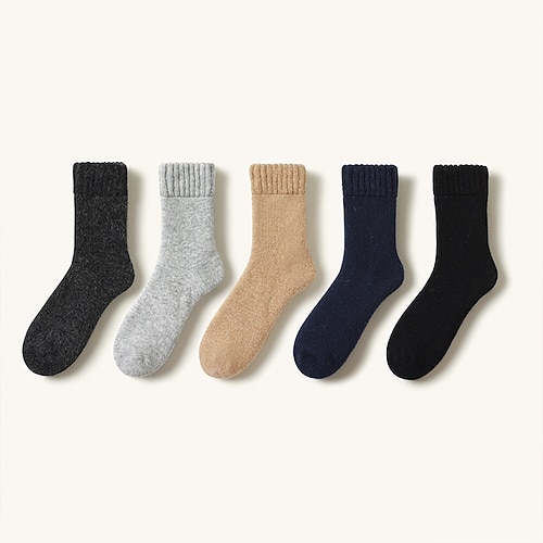 

Men's 5 Pairs Socks Wool Socks Crew Socks Casual Socks Winter Socks Fashion Comfort Solid Colored Ultra Warm Winter Black Khaki Light gray