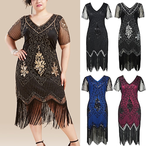 

Roaring 20s 1920s Cocktail Dress Vintage Dress Flapper Dress Masquerade Prom Dress Plus Size The Great Gatsby Charleston Women's Sequins Cosplay Costume Halloween Halloween Carnival Dress