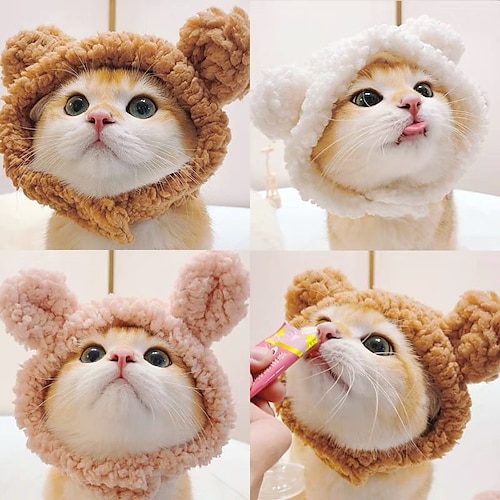 

2 Pcs Cat Dog Bear Hat Plush Head Cover Cat And Dog Cute Headdress Small Pet Hat