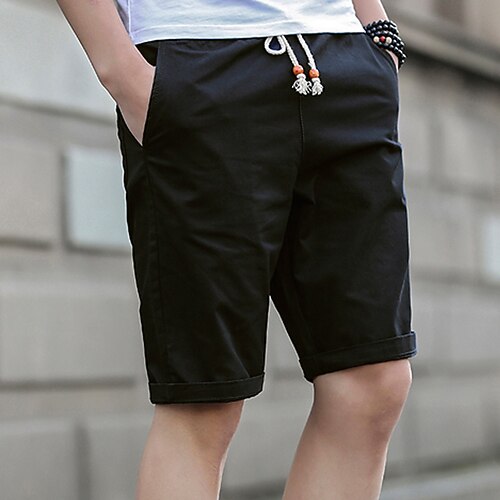 

Men's Shorts Casual Shorts Pocket Drawstring Solid Color Comfort Breathable Knee Length Daily Holiday Classic Stretch Black Blue