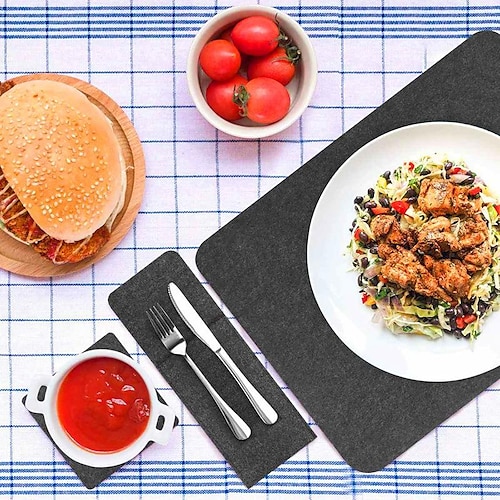 

Placemats Set Include 1 Placemat 1 Coaster 1 Cutlery Bag,Washable Felt Table Mats,Non-Slip Heat Stain Resistant Kitchen Table Place Mats Easy to Clean