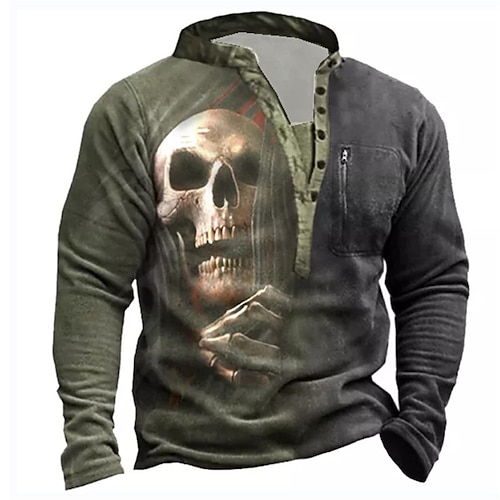 

Men's Sweatshirt Pullover Army Green Standing Collar Skull Graphic Prints Zipper Print Daily Sports Holiday 3D Print Basic Streetwear Designer Spring & Fall Clothing Apparel Hoodies Sweatshirts