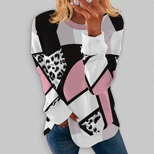 

Women's Sweatshirt Pullover Basic Green Blue Purple Leopard Geometric Street Round Neck Long Sleeve S M L XL 2XL 3XL