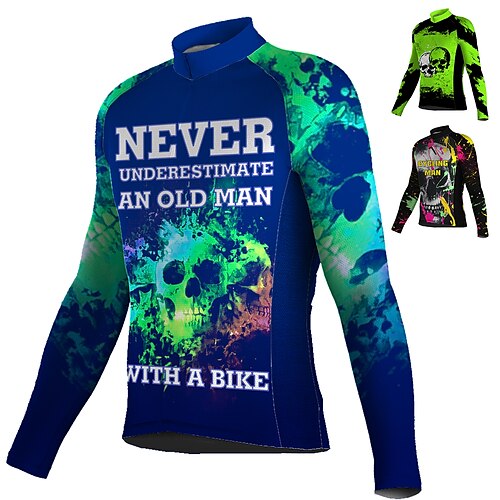 

Men's Cycling Jersey Long Sleeve Bike Top with 3 Rear Pockets Mountain Bike MTB Road Bike Cycling Breathable Quick Dry Moisture Wicking Reflective Strips Black Green Blue Skull Halloween Spandex