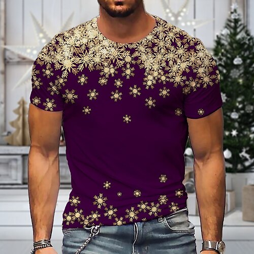 

Men's Unisex Christmas T shirt 3D Print Graphic Prints Snowflake Print Short Sleeve Tops Casual Designer Big and Tall Purple / Summer