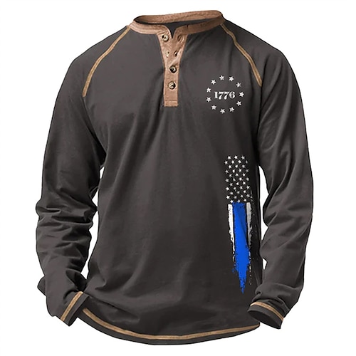 

Men's Henley Shirt Letter Graphic Prints Henley Black Brown Coffee Hot Stamping Street Sports Long Sleeve Button-Down Print Clothing Apparel Designer Casual Comfortable