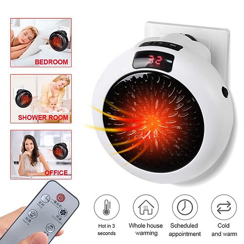 

900W Electric Heater Portable Heater Mini Remote Fast Heat Thermostat Wall Mount Home Office Desktop Warm Air Heater Warmer Fan Silent