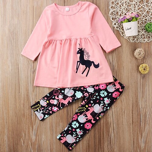 

2 Pieces Toddler Girls' Graphic Clothing Set Set Long Sleeve Active Outdoor 3-7 Years Winter Pink