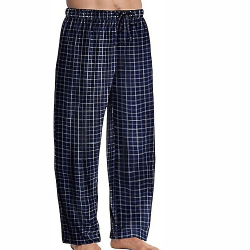 

Men's Loungewear Flannel Pajama Pants Lounge Pants Grid / Plaid Basic Fashion Simple Home Daily Spandex Warm Pant Elastic Waist Winter Fall Lake blue Black