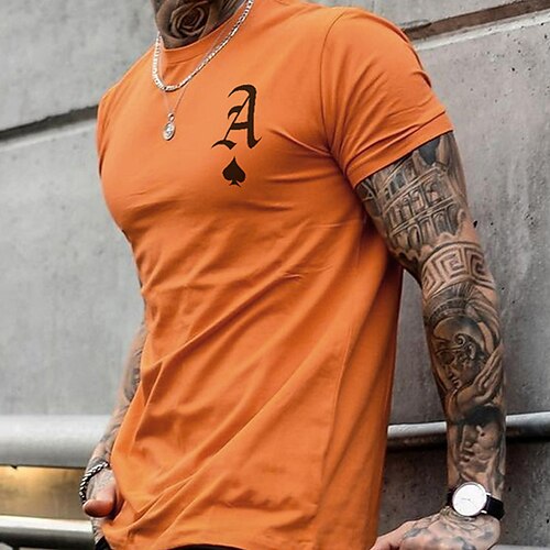 

Men's Unisex T shirt Tee Graphic Prints Poker Crew Neck Orange Outdoor Street Short Sleeve Print Clothing Apparel Sports Designer Casual Big and Tall / Summer / Summer