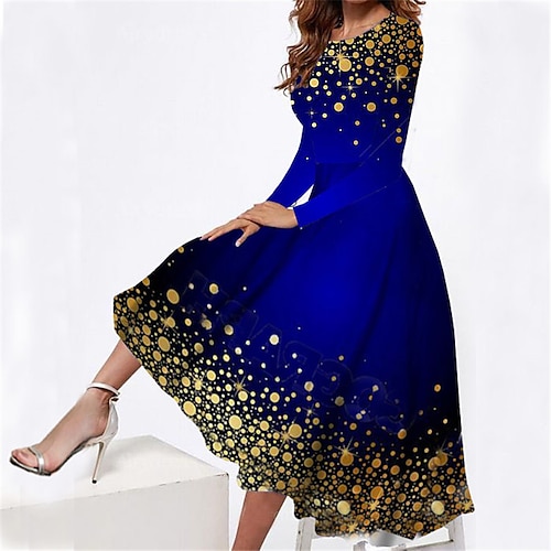 

Women's Casual Dress Swing Dress Midi Dress Blue Long Sleeve Ombre Pocket Winter Fall Spring Crew Neck Fashion Daily Weekend 2022 S M L XL XXL 3XL