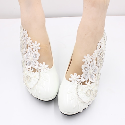 

Women's Wedding Shoes Office Daily Plus Size White Shoes Wedding Heels Bridal Shoes Rhinestone Lace Flower Stiletto Heel Pointed Toe Elegant Sexy Lace PU Leather Loafer Solid Colored White