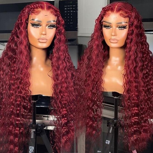 

Remy Human Hair 13x4 Lace Front Wig Free Part Brazilian Hair Wavy Red Wig 130% 150% Density with Baby Hair Natural Hairline 100% Virgin With Bleached Knots Pre-Plucked For Women Long Human Hair Lace