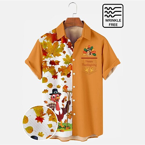 

Men's Shirt Graphic Prints Maple Leaf Turndown Orange 3D Print Outdoor Street Short Sleeves Button-Down Print Clothing Apparel Tropical Fashion Casual Hawaiian