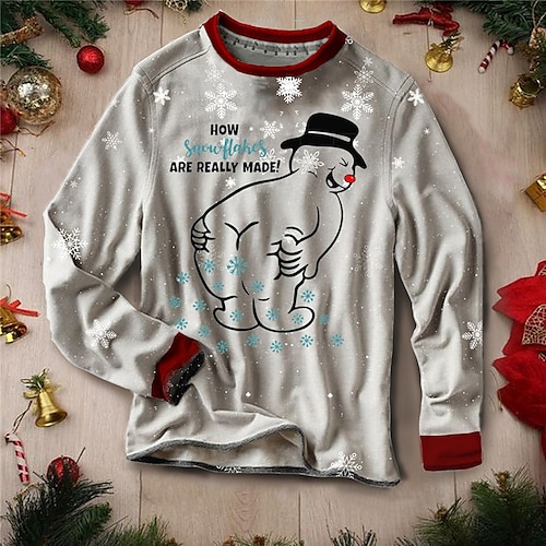 

Men's Sweatshirt Pullover Gray Crew Neck Snowman Graphic Prints Snowflake Patchwork Print Daily Sports Holiday 3D Print Streetwear Designer Casual Spring & Fall Clothing Apparel Hoodies Sweatshirts