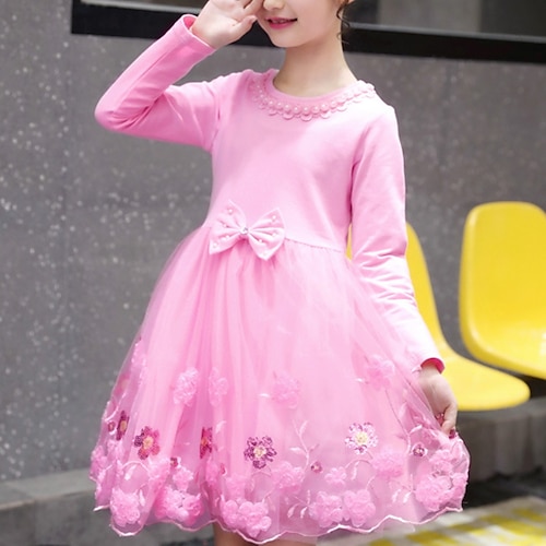 

Kids Girls' Dress Floral A Line Dress Dress School Crew Neck Long Sleeve Princess Dress 3-12 Years Winter Purple Pink Rose Red