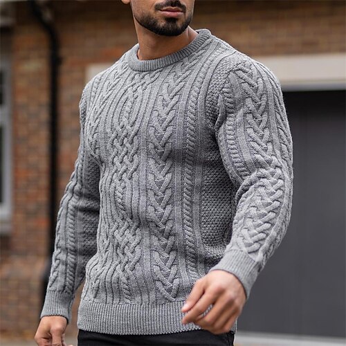 

Men's Sweater Pullover Sweater Jumper Ribbed Knit Cropped Knitted Solid Color Crew Neck Keep Warm Modern Contemporary Work Daily Wear Clothing Apparel Fall & Winter Black Wine S M L