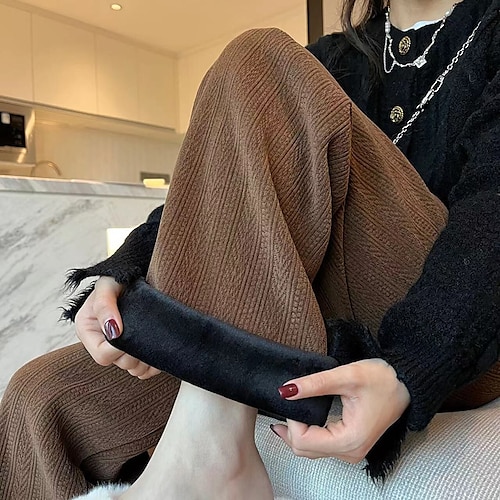 

Women's Wide Leg Pants Trousers Straight Leg Solid / Plain Color Basic Tattoo Thick Winter Black Pink Dark Gray Brown Beige